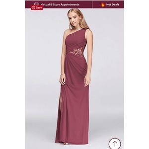 David’s Bridal One Shoulder Mesh Dress with Lace